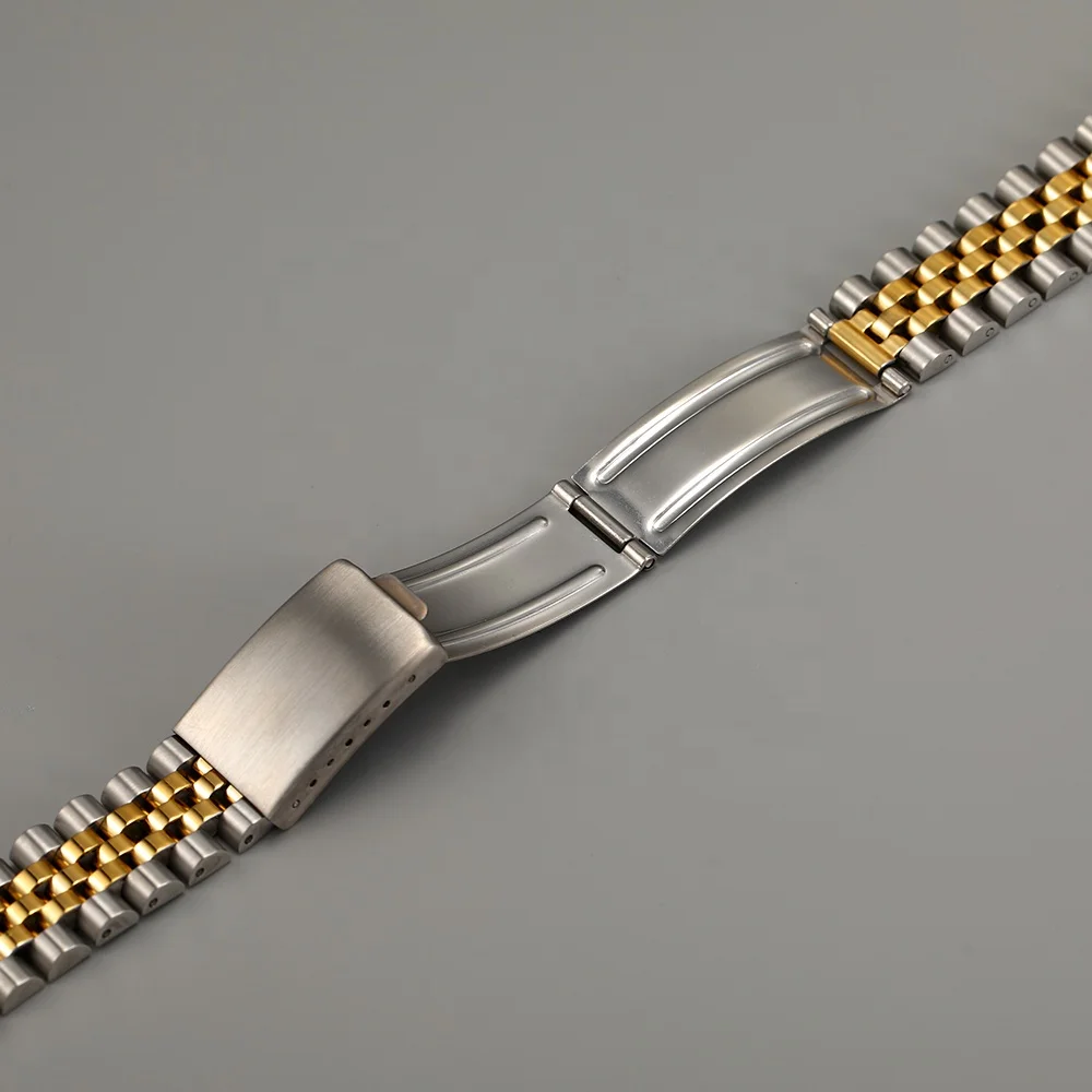 Stainless steel tone gold 18mm 9m 20mm Curved end Gold Jubilee