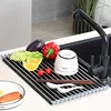 Roll Up Dish Drainer Shelf Stainless Steel Sink Drying Holder Foldable Food Rack Fruit Vegetable Washing Stand Kitchen Organizer 3
