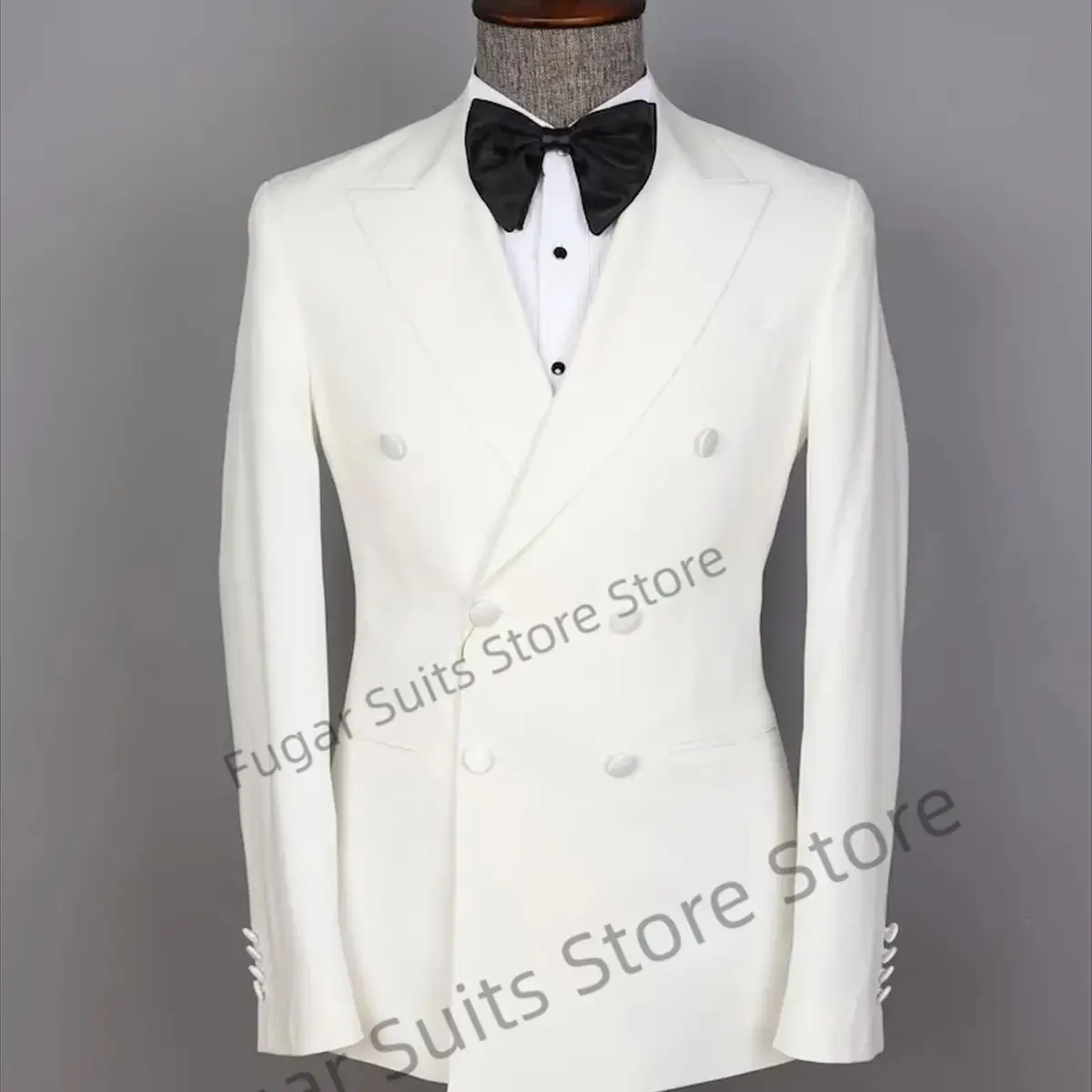 Elegant Handsome White Wedding Men Suits Slim Fit Double Breasted Groom Tuxedos 2 Pieces Sets Business Male Blazer Costume Homme
