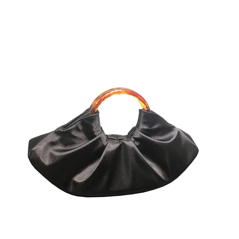 Retro Elegant Satin Small Clutches Solid Purple Red Black Handbags Wedding Party Evening Bag For Women Fashion Cloud Handbag