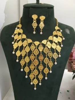 Trendy Fashion 2PCS Luxury Waterdrop Indian Jewelry Sets For Women Wedding Party Indian Dubai Bridal jewelry Sets