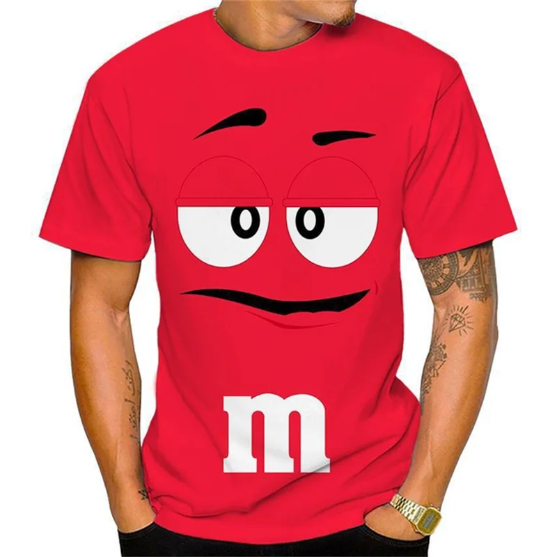 

Hot Selling 3D Printing Fun Expression Chocolate Bean Harajuku Men's T-shirt Fashionable Hip-hop Street O-neck Short Sleeved Top