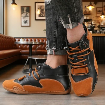 أحذية رجالية عارية ماركة فاخرة قابلة للتنفس أحذية بدون كعب مسطحة ناعمة مريحة وبسيطة عالية الجودة بأربطة سهلة الارتداء للمشي لمسافات طويلة 5