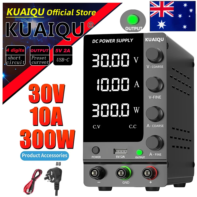 KUAIQU Adjustable Switching Power Supply 30v 10a,Laboratory Power Supply 32v 6a Voltage Regulator Current Stabilizer SPS-C3010