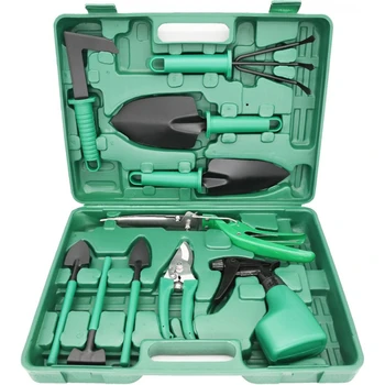 1Set Garden Tool Set Metal Plastic Non Electric with Suitcase 10pcs Pruning Rake Shovel Spatula Sprayer Non Slip Rubber Grip