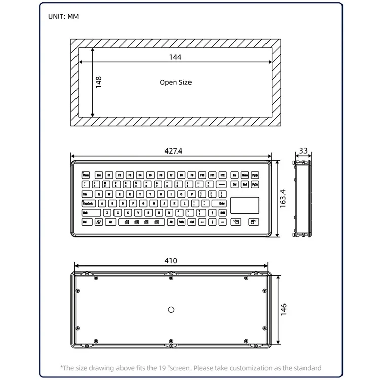 IKB21156 OEM CNC 서비스 패널 마운트 기계식 PC 키보드 스테인리스 스틸 케이스 CNC 맞춤형 산업용 키보드