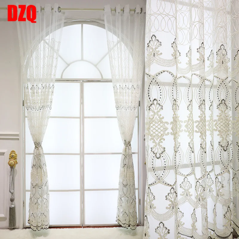 

Curtains for Living Dining Room Bedroom New European Style Simple Embroidery Modern White Tulle Luxury Windows Curtain
