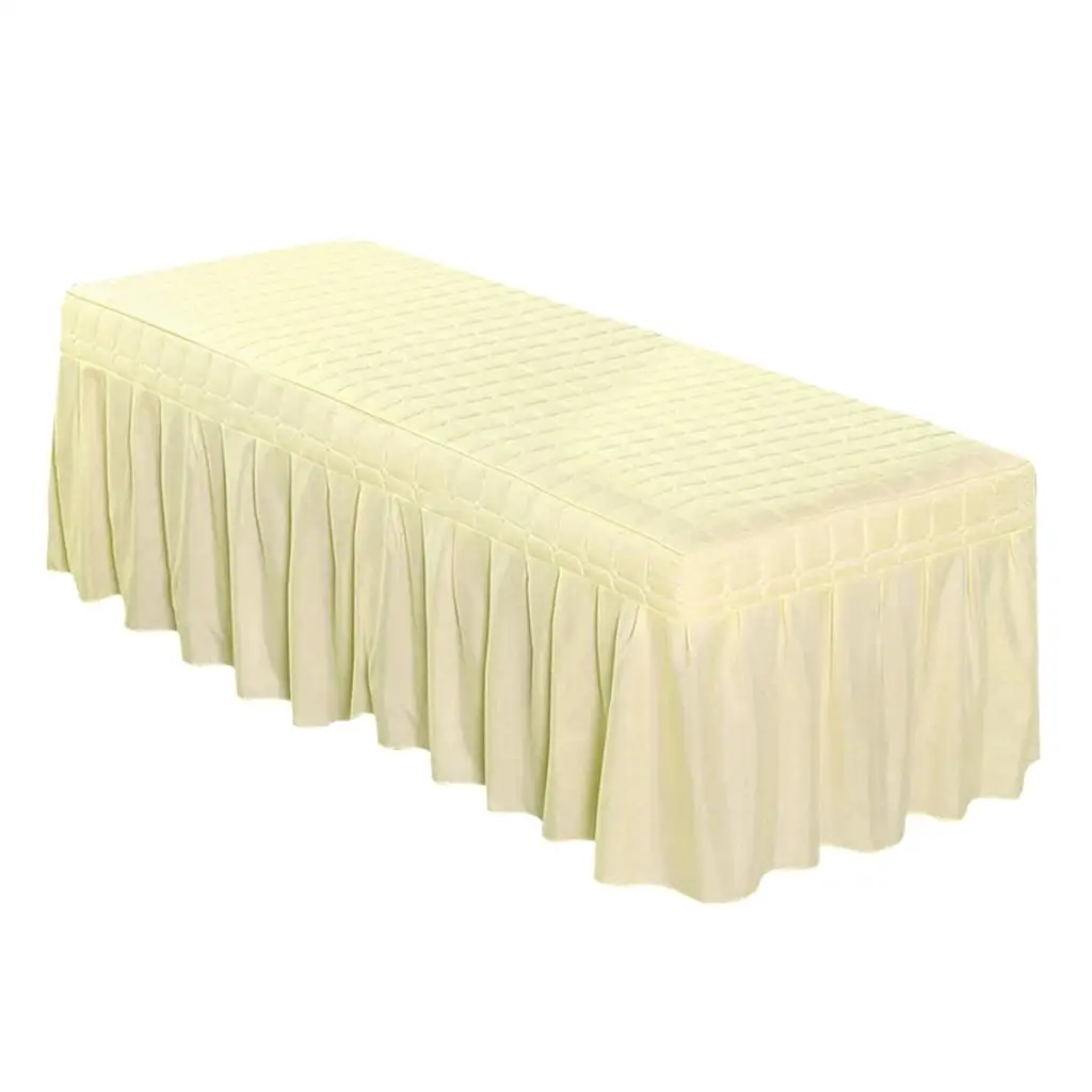 Spa Massage Bed Cover Sheet with 21inch Drop Skirt Beauty Salon Table Skirt - Beige-190x80cm