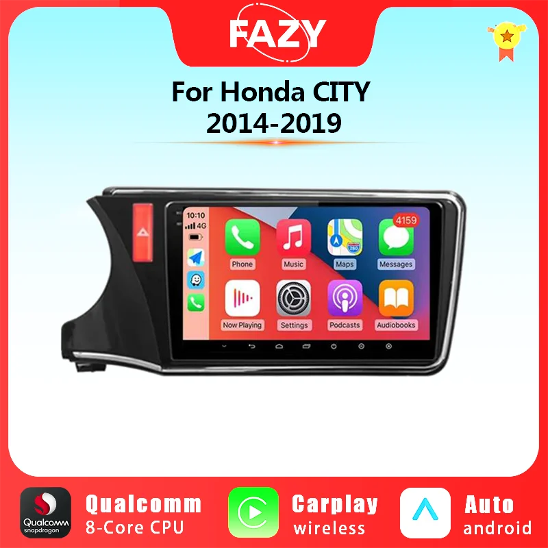 

10.1 Inch Android 12 Auto Radio For Honda CITY 2014 - 2019 Wireless CarPlay Multimedia Stereo Player Navigation GPS 4G WIFI DSP