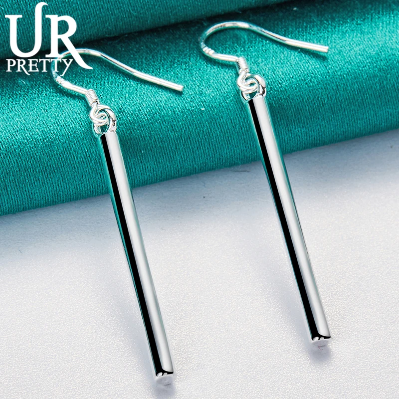

URPRETTY 925 Sterling Silver Cylinder Long Drop Earring For Women Wedding Engagement Party Jewelry Christmas Gift