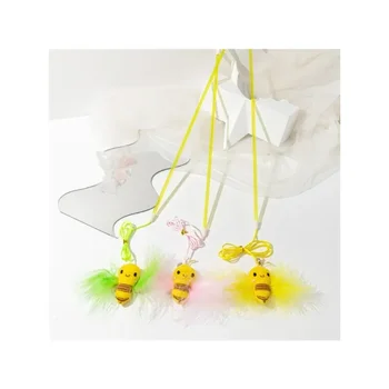 Random Color Cat Teaser Wand Funny Fake Feather Little Bee Design Kitten Teasing Stick Cat Wand Interactive Pet Toy 3