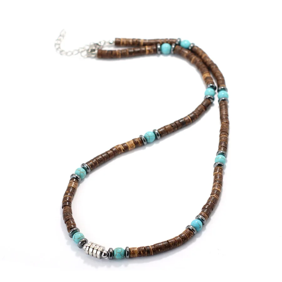 Natural Coconut Husk Necklace for Men with Stainless Steel Buckle