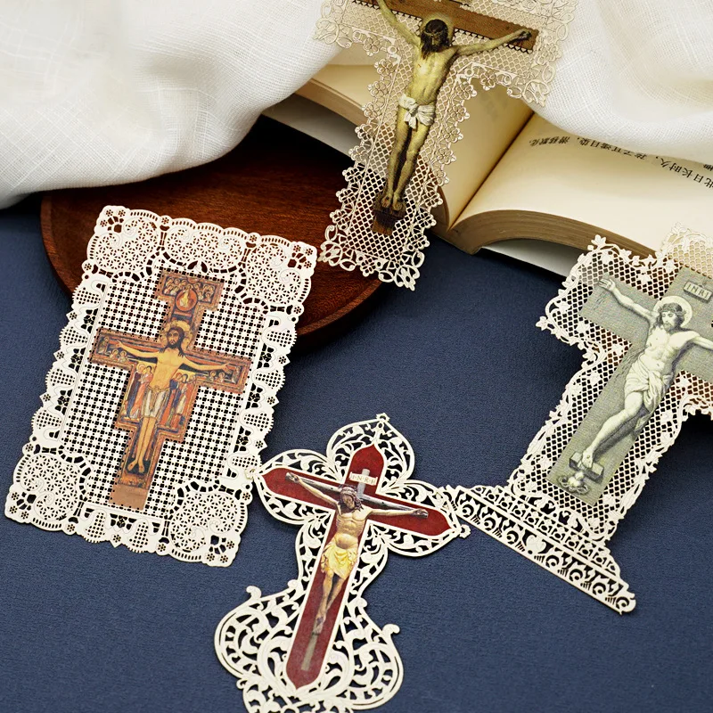 Hollow Lace Cross Bookmark Paper Catholic Christian Card Exquisite Gift