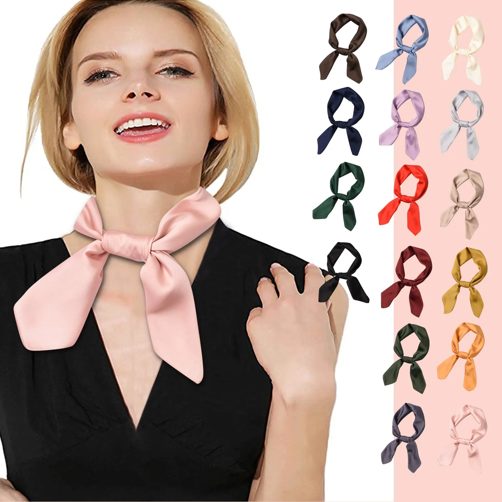 WomenSmallRetroScarfDecorationSeadscarfSimpledSilkScarfSolid