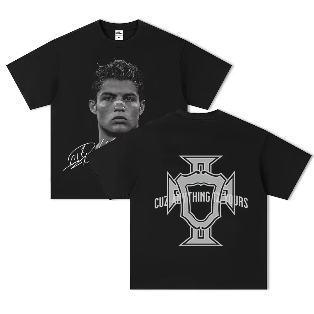 Cristiano Ronaldo Football Superstar Super Fashion Printed Short Sleeve T-shirt Distress American Women's Polyester Tops Tees 2