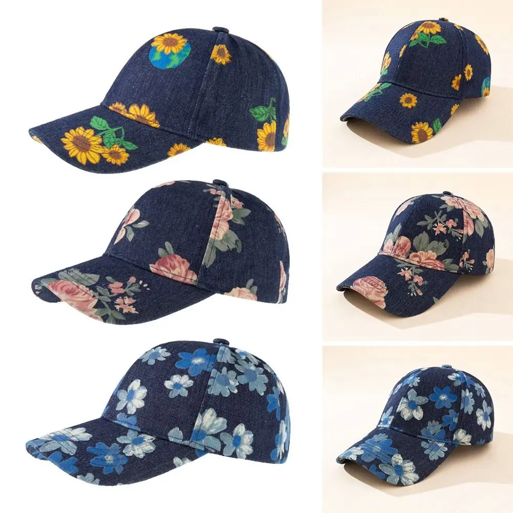 새로운 꽃 인쇄 UV 보호 청바지 여름  모자 부모-자식 야구 모자 선 바이저 꽃 통기성 모자