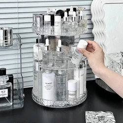 Enhanced Rotating Cosmetic Storage Organizer with Adjustable Layers and Slot Top (Clear)