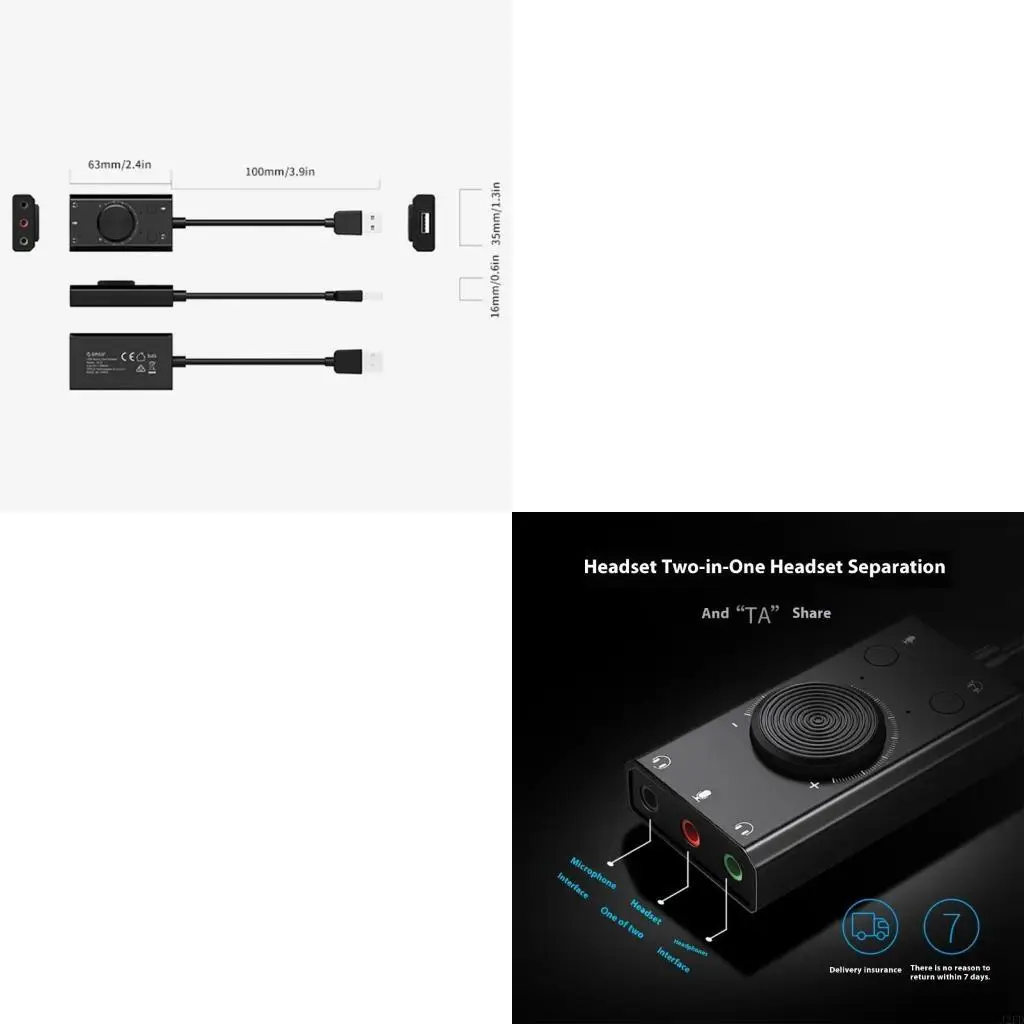 USB 외부 사운드 카드 PC 노트북 용 USB 어댑터 3.5mm 헤드폰 마이크 포트가있는 데스크탑 스테레오 사운드 카드
