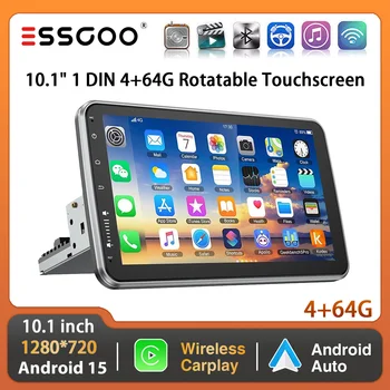 ESSGOO Android 15 64G 10.1" 360 °   Autoradio Universal con Pantalla Táctil 1 DIN, CarPlay Inalámbrico, Android Auto, GPS, Navegador, RDS, WiFi, FM, SWC, BT 1