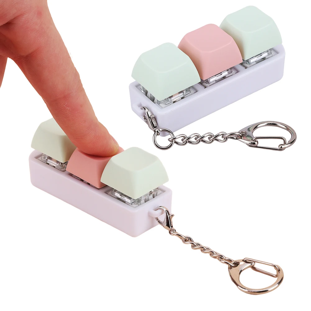 Tri-Key Mechanical Fidget Clicker and Stress Reliever Keychain
