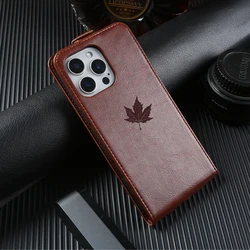 Elegant Maple Leaf Leather Phone Case with Card Slot - Front & Back Cover - iPhone 12 Mini (Brown)