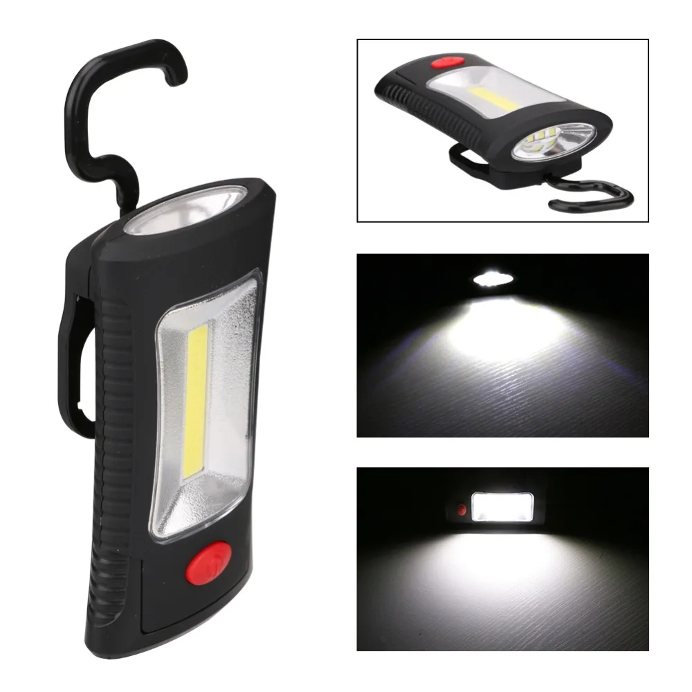 Portable Flashlight 2 Mode Multifunctional Portable COB LED Magnetic Folding Hook Light USE 3xAAA