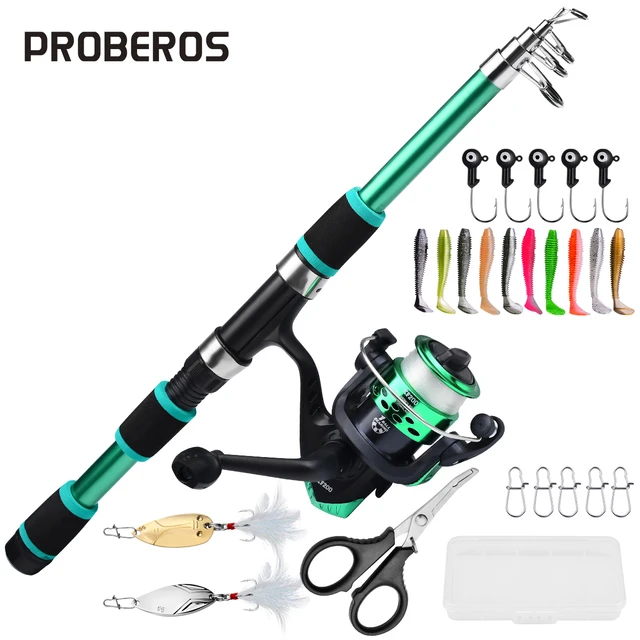 Proberos Fishing Rod And Reel Kit 1.5m/1.8m Telescopic Spinning Rod 5.2:1 Spinning  Reel Spoonbait Jigging Hooks Connecters Combo - AliExpress