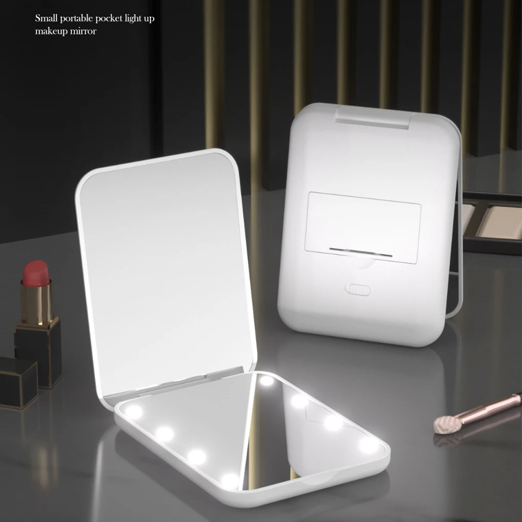 LED 조명이 있는 미니 메이크업 거울, 선명한 반사, 휴대용 확대경, 조명 포함 메이크업