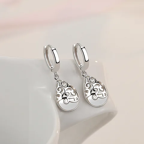 New Fashion S925 Silver Color Pink Opal Stone Big Drop Earrings For Women Fashion Temperament Moonstone Brinco