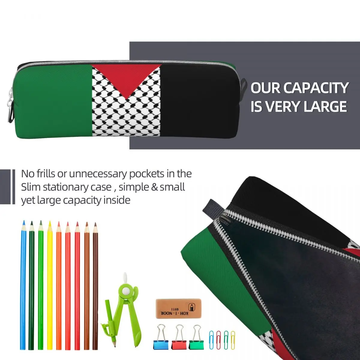 Lovely Palestine Flag Pencil Case Palestinian Hatta Kufiya Keffiyeh Pattern Pencilcases Pen Box for Student Bag School Supplies
