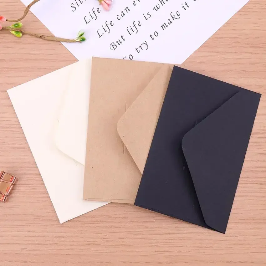 20Pcs 22x11cm Blank Mini Paper Window Envelopes Classical White Black Kraft Wedding Invitation Gift, mini envelopes,window envelopes
