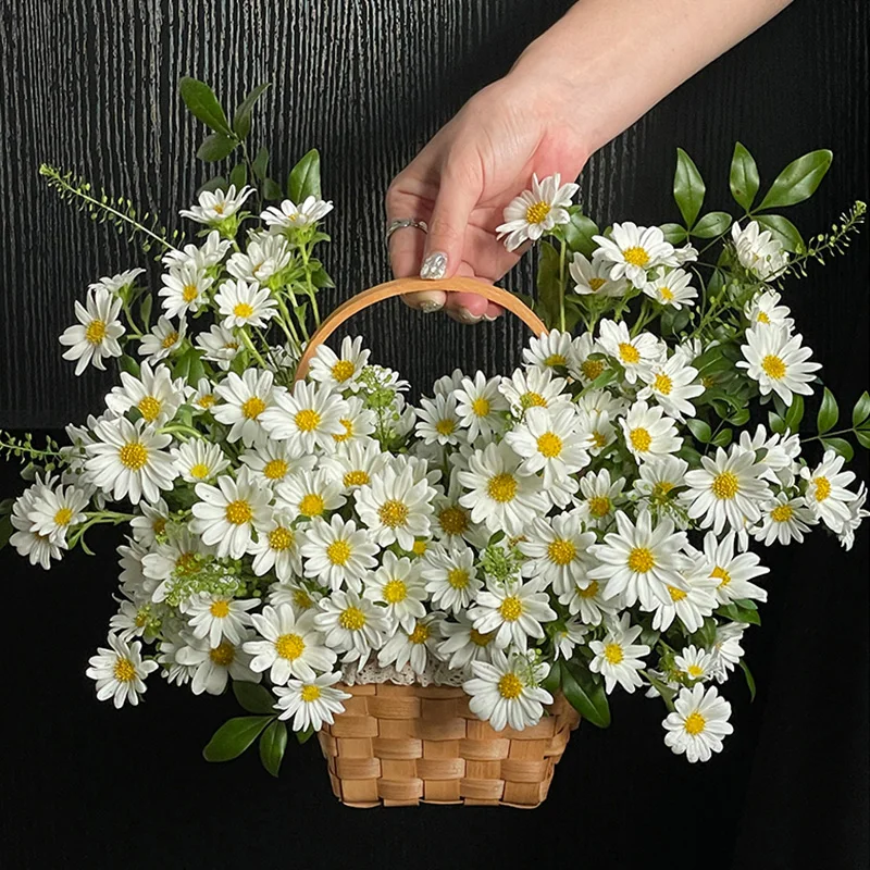 Hand Made Flower Basket Portable Handle  Basktes Organizer  Wicker Rattan Storage Box Kitchen Outdoor Pincnic Food Basket 2