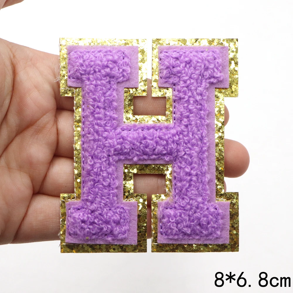 1 Stück 80 mm lila A-Z Englisch Chenille bestickter Aufnäher zum Aufbügeln für Kleidung, Taschen, DIY-Namensschild, Alphabet-Patches, Dekoration – Detail 11