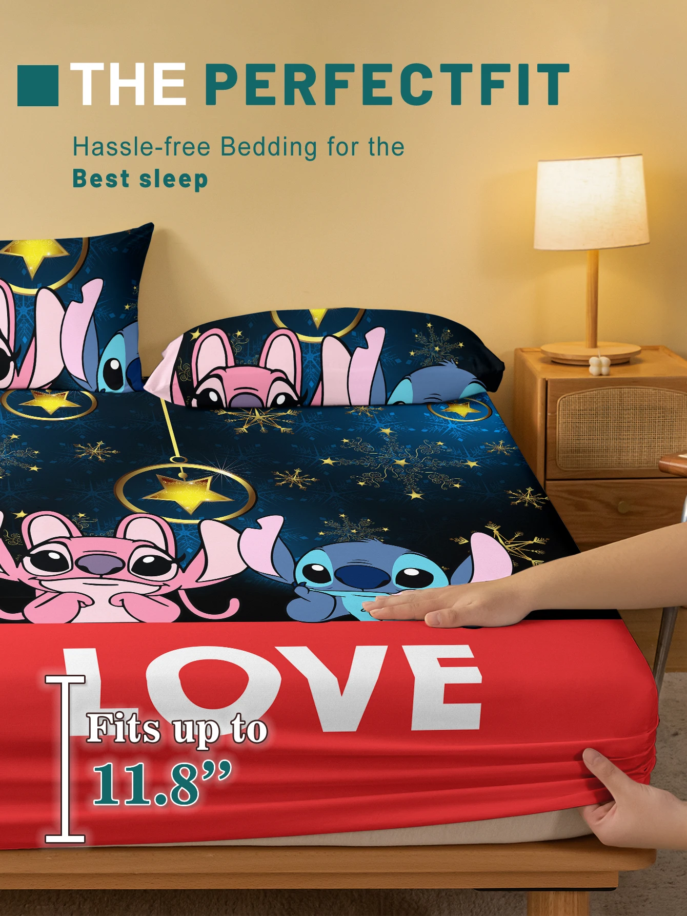 1 cartoon cute Stitch pattern digital printed frosted Fitted Sheet,bedroom printed bed cover,bedding(No pillowcase) 3