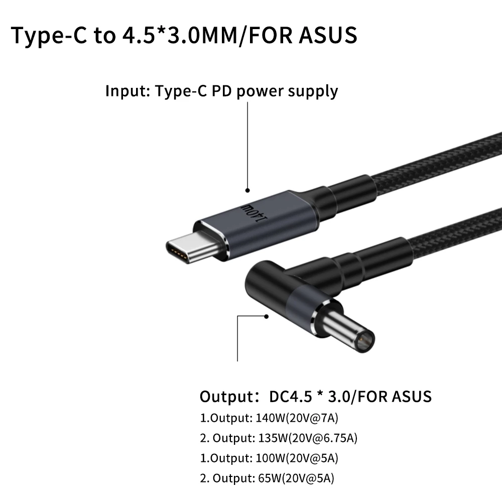 Versatile USB-C PD to DC Universal Laptop Charger Cable - 1.8M Length