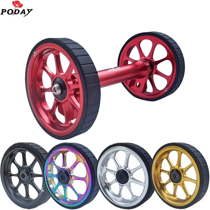 Mi. Xim Easywheel & Asta Di Prolunga Per Brompton Pieghevole Bici Portapacchi Posteriore Cuscinetto 82Mm Easy Wheel Barra Telescopica Lega Di Allumini