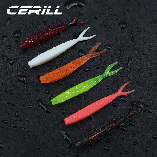 Cerill 10 PCS Fork Tail Soft Fishing Lure Shiner Minnow Jig Shad Artificial  Silicone Bait Double