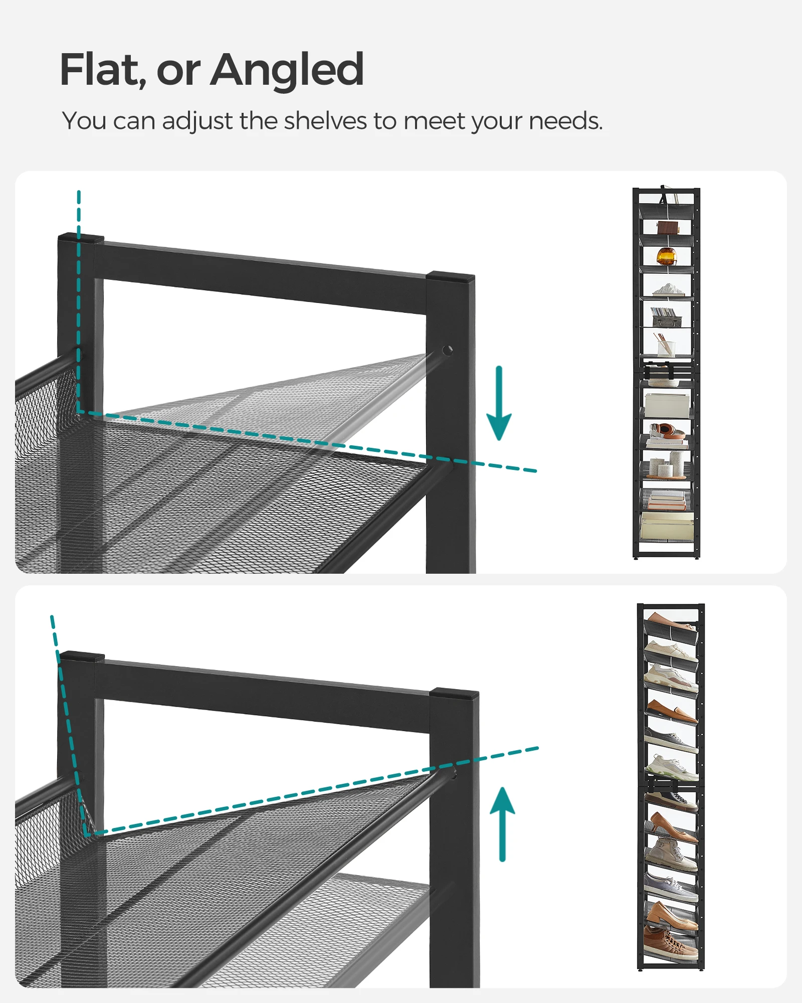 SONGMICS Shoe Rack, 12-Tier Shoe Organizer, Metal Shoe Storage for Garage, Entryway, Set of 2 6-Tier Stackable Shoe Shelf 3