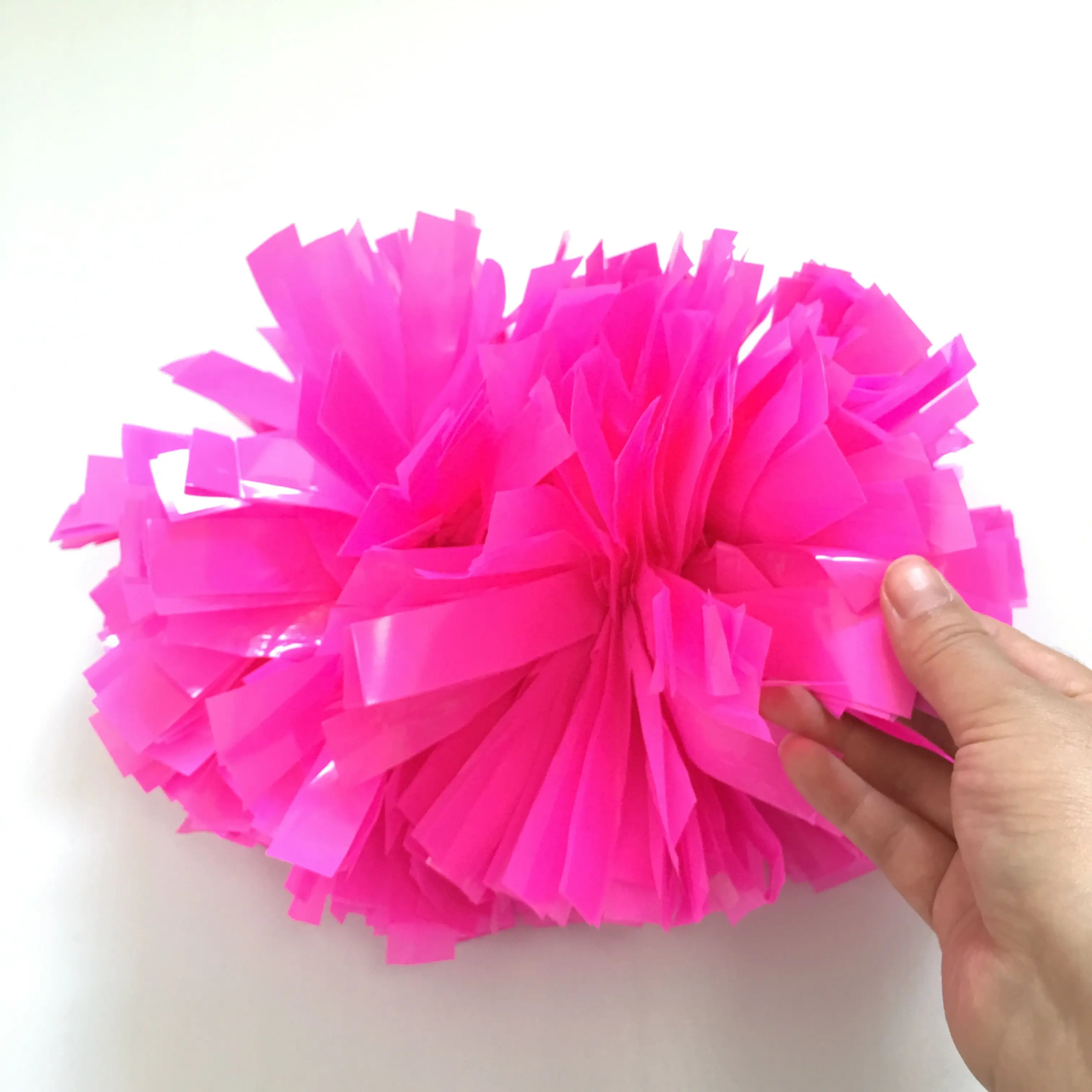 6 Inch Wet Look Plastic Neon pink Cheerleader Pom Poms