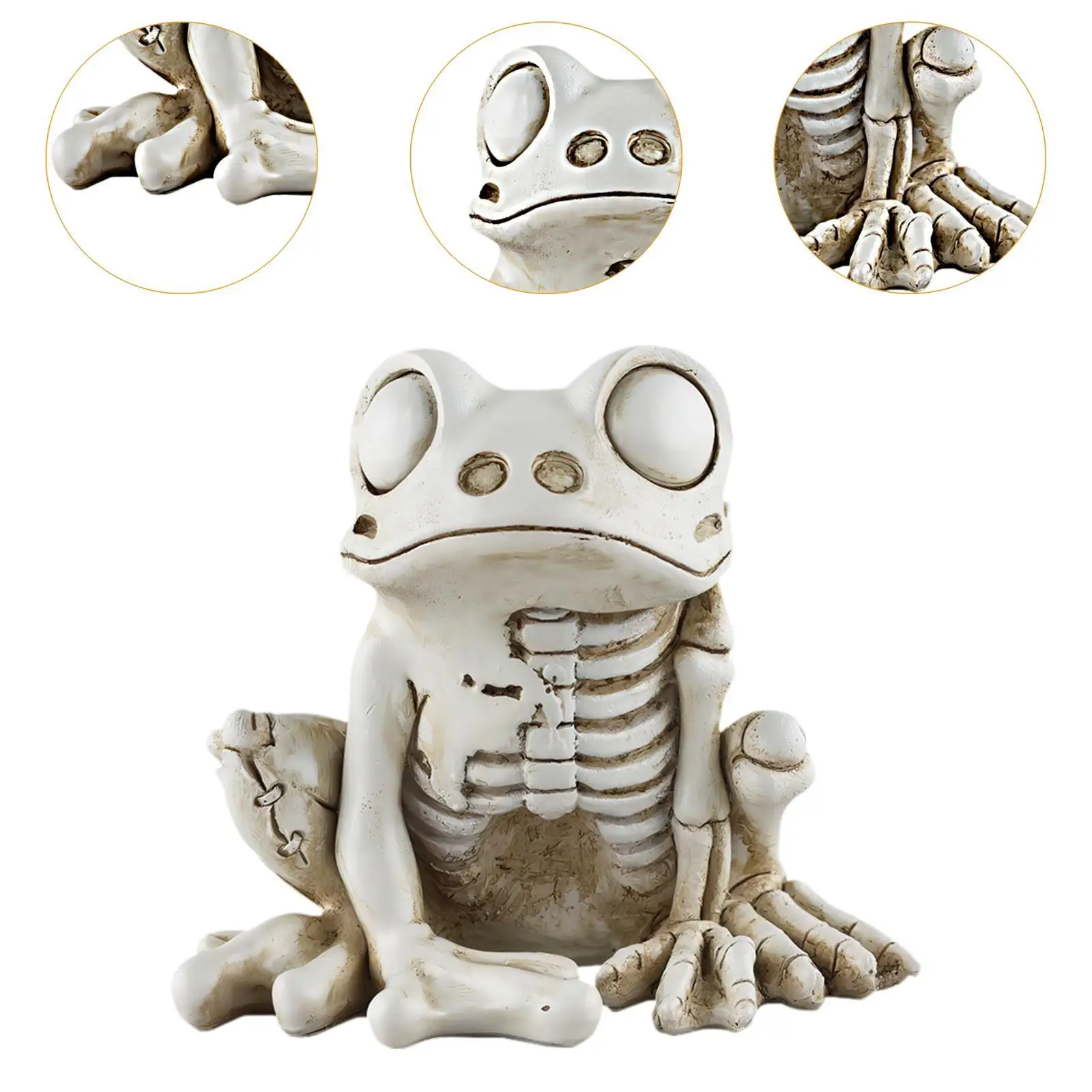 Frog Sculpture Halloween Gift Resin Animal Statue Desktop Ornament Frog Skeleton Decoration for Office Indoor Desk Patio Party