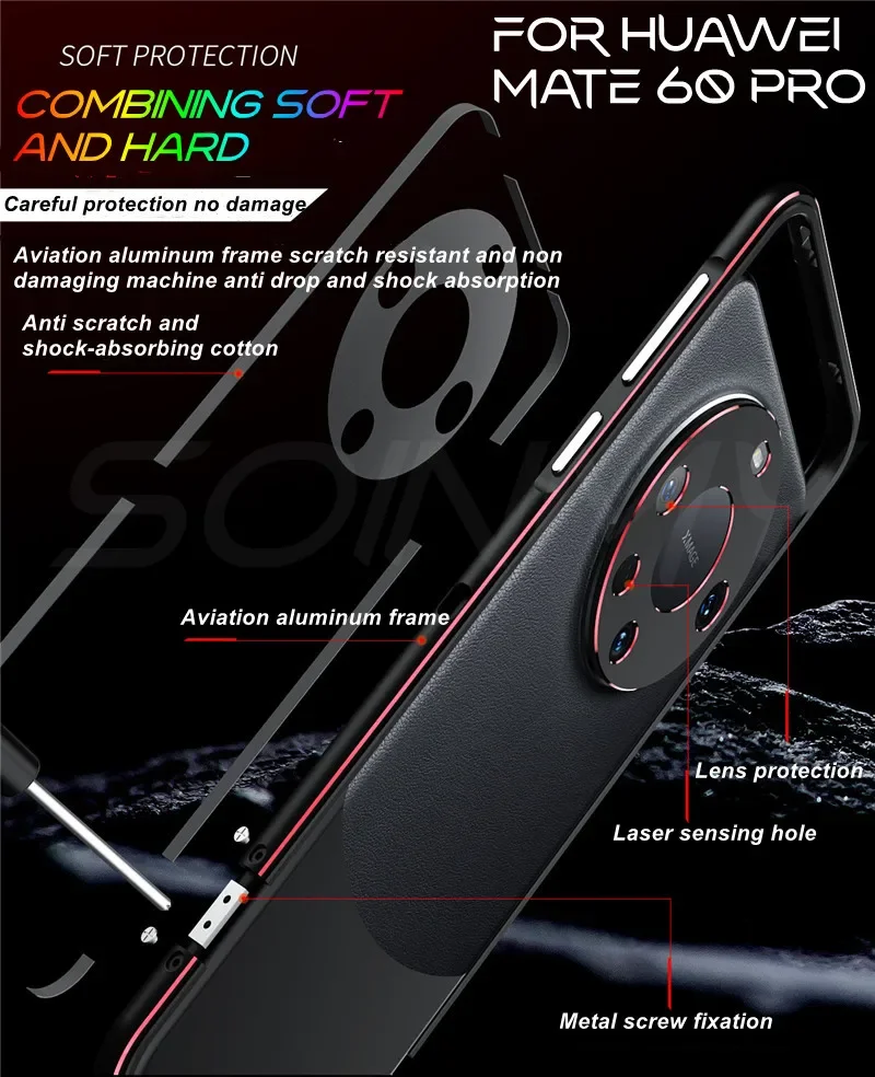 

Бампер для Huawei Mate 60 Pro, металлическая алюминиевая рамка, жесткий чехол для телефона Huawei Mate 60 Pro 60, металлический бампер, противоударный чехол