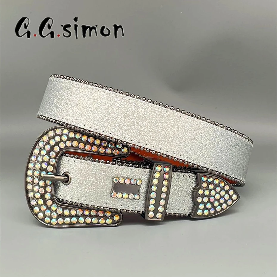 

GGSIMON Rhinestone Belt Punk Cowgirl Cowboy Diamond Bing Belts Luxury Pin Buckle Crystal Studded for Jean Cinturones Para Hombre