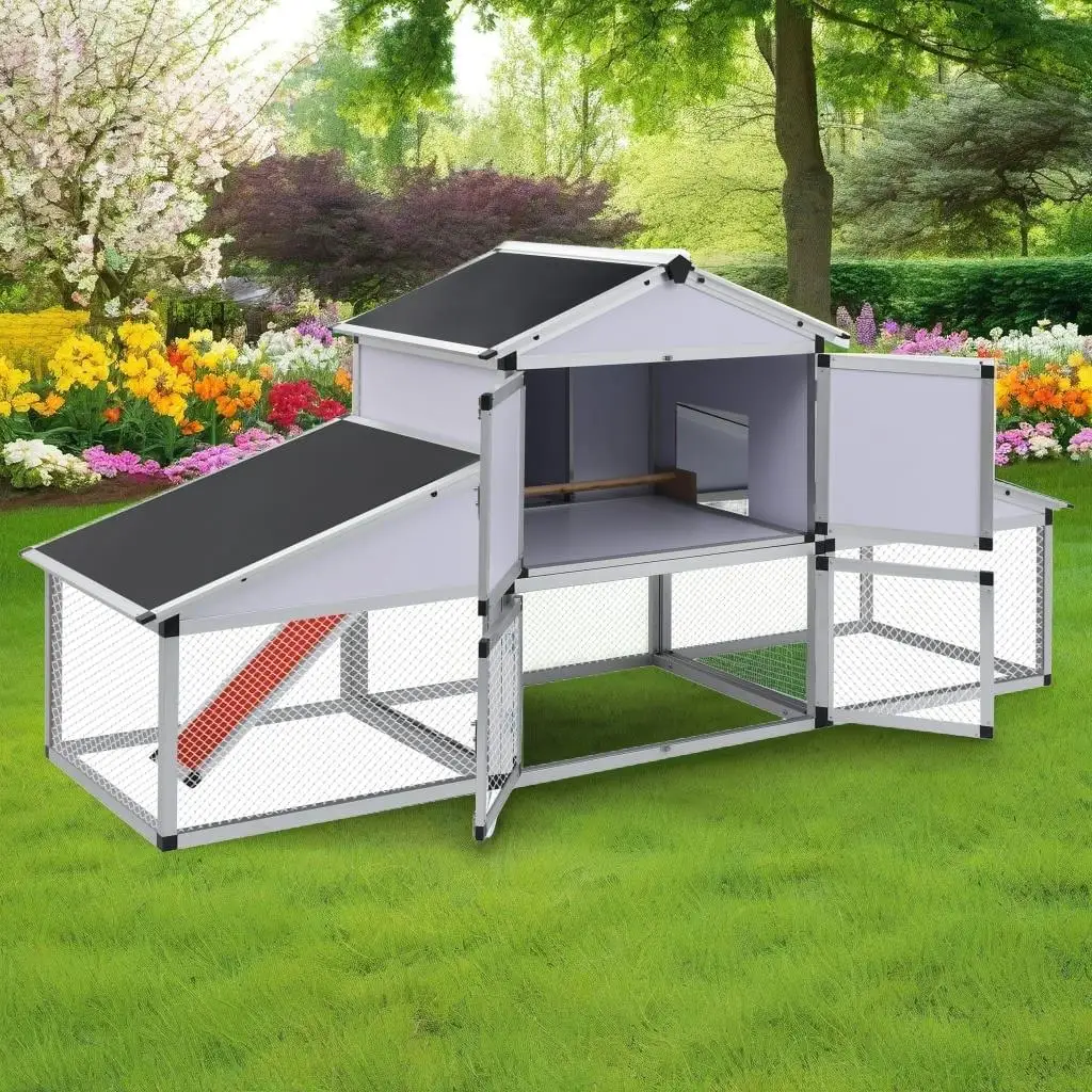 Aluminum Chicken Coop with Run & Nest Box-Durable Outdoor Poultry Shelter