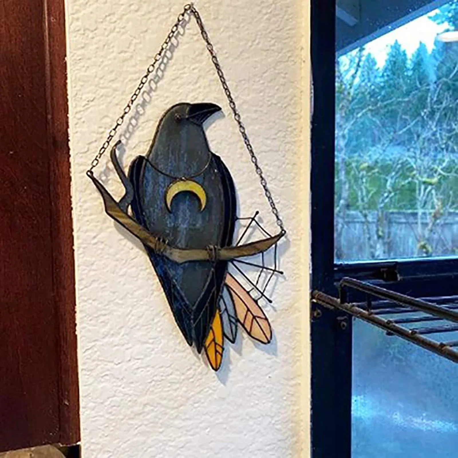 Halloween Mystery Crow Bedroom Living Room Modern Wall Decor Outdoor Terrace Black Wall Decor Birds Stained Glass