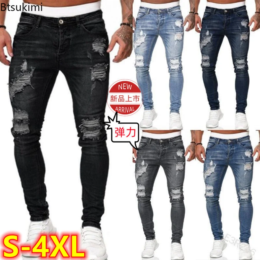 New Streetwear Black Ripped Jeans Men Skinny Slim Fit Blue Hip Hop Denim Trousers Casual Jeans for Men Jogging Jean Homme S-4XL