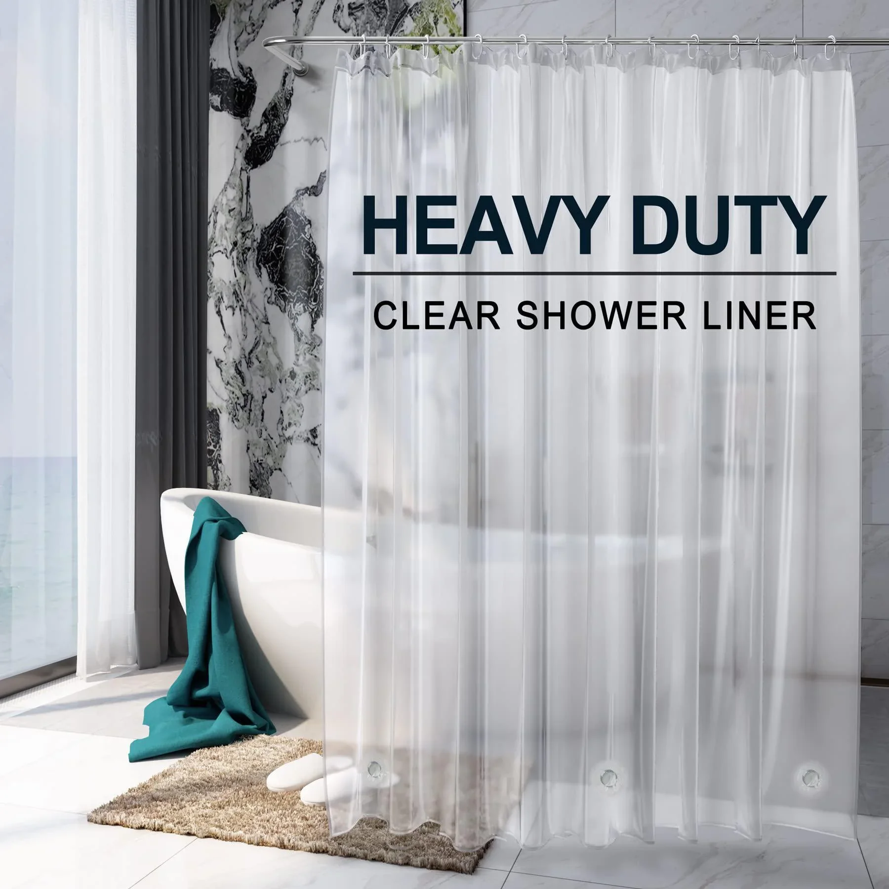 Cortina de ducha transparente impermeable, forro de plástico con ganchos,  decoración de baño, PEVA para el hogar - AliExpress