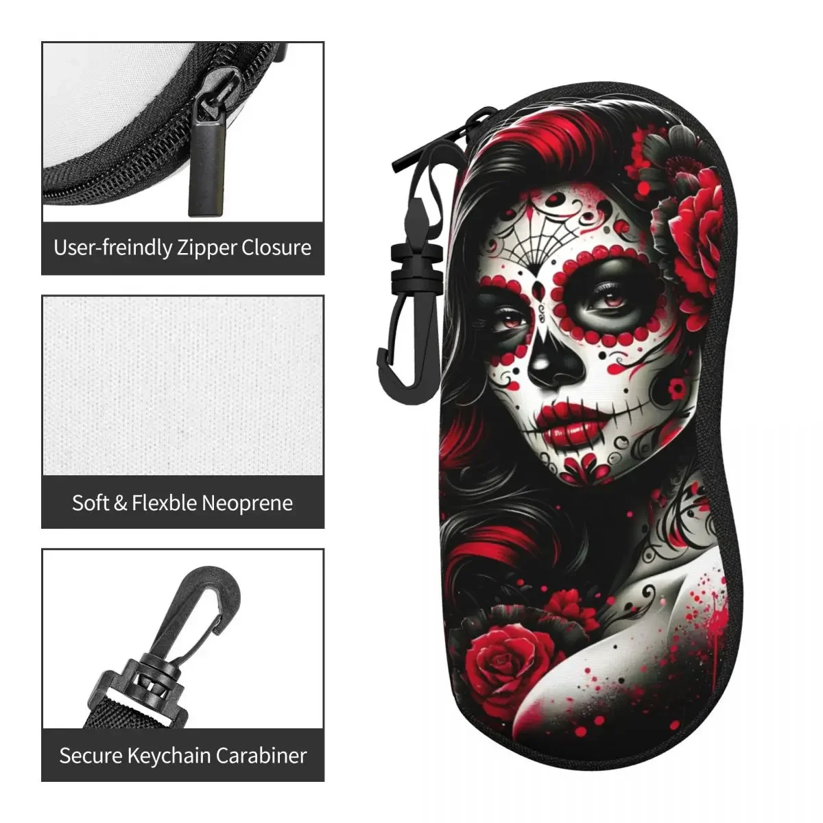 Custom Mexican Catrina Sugar Skull Tattoo Shell Eyeglasses Protector Cases Cute Sunglass Case Glasses Bag