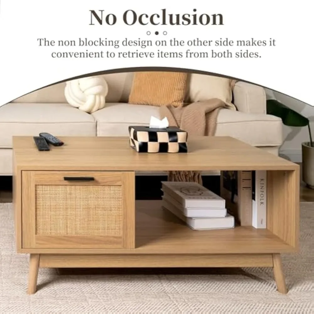 Mid Century Modern Coffee Table with Storage, Walnut Tea Table with Drawer, Coffee Tables w Open Storage Shelf 6