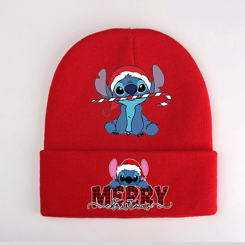 Disney Stitch Kids Knitted Cap Anime Cartoon Christmas Printed Woolen Hat Boys Girls Cute Kawaii Casual Caps Cycling Warm Hats 3