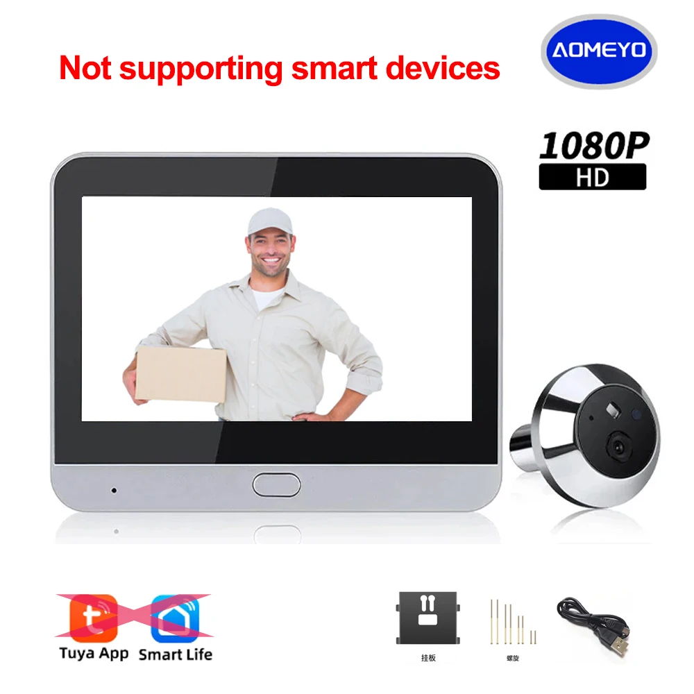 1080P HD WiFi Doorbell Camera - 4.3 Wireless Smart Home Security, Night Vision, Motion Detection, Door Peephole Camera With App Access From Doorbells - Price 133.85